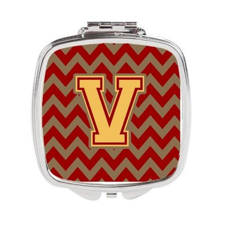 CAROLINES TREASURES Letter V Chevron Garnet and Gold Compact Mirror CJ1048-VSCM